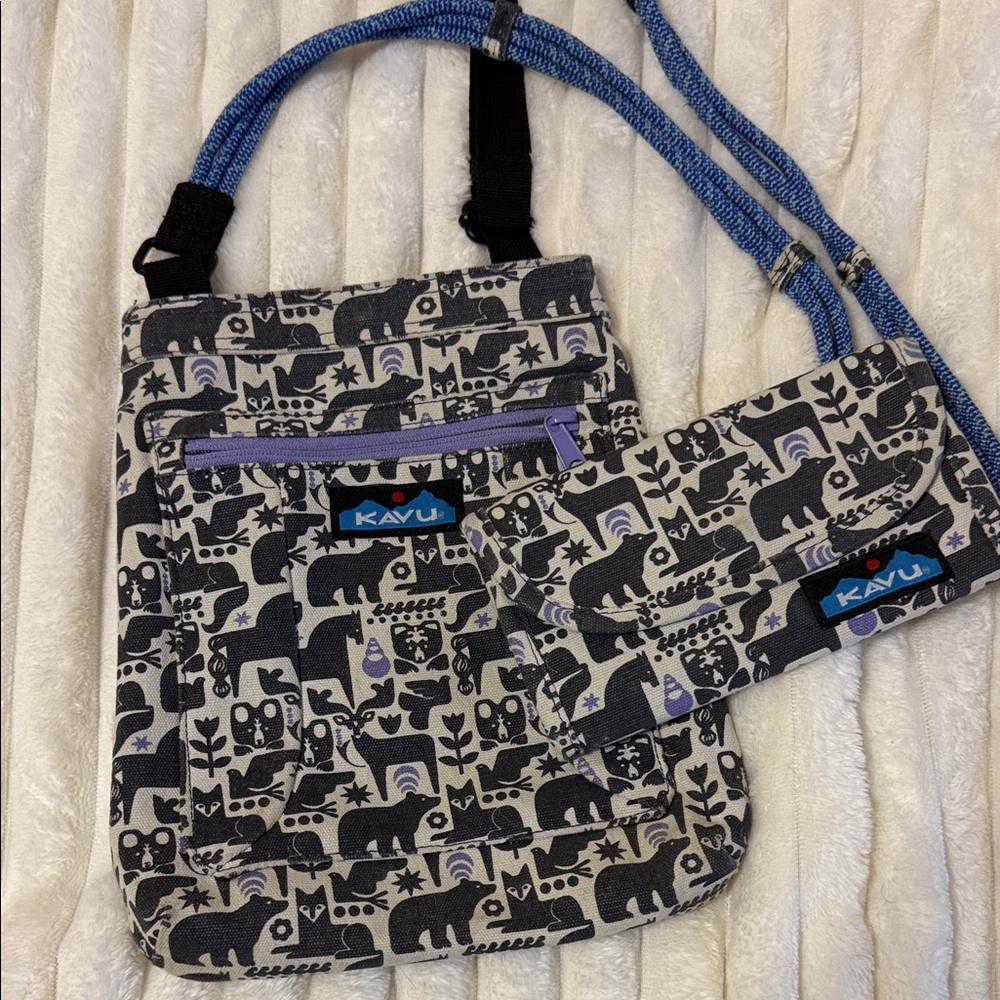 KAVU Black and Gray Animal Pattern Bag and Wallet